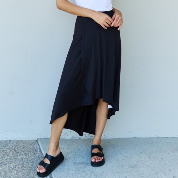 High Waisted Tulip Flare Knee-length Skirt Layered Faux Wrap High-Low Skirt - Picture 1 of 10